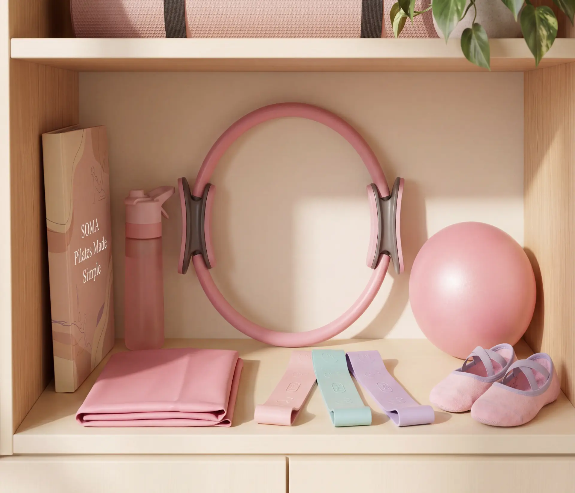 Soma Pilates kit neatly stored on a shelf